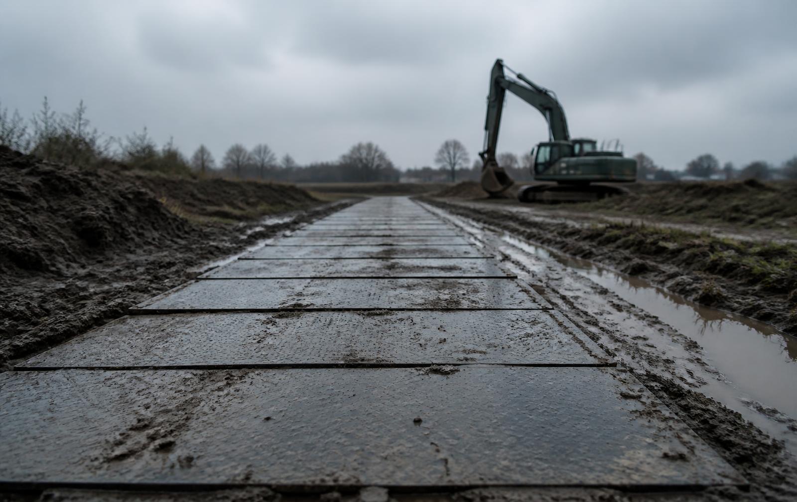 Werf met stalen rijplaten